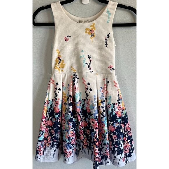 Knit Works Multi Color Floral Dress Girls 7 Sleeveless Pleated A Line Fully Line - Picture 2 of 11